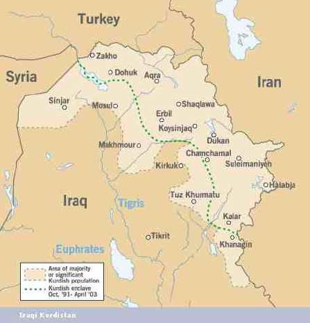De kurdiske områdene i Irak